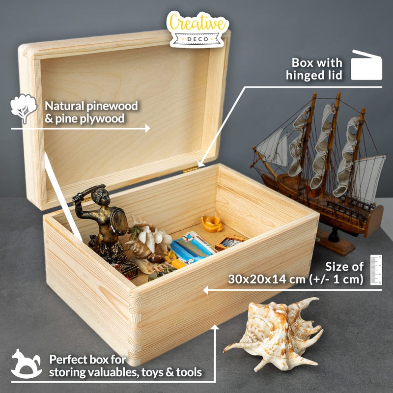 Creative Deco Large Wooden Storage Box with Hinged Lid | 11.8 x 7.87 x 5.51 inches (+-0.5) | Plain Unpainted Gift Box for Tool Toy Shoes Crafts Clothes Jewelry | Rough & UNSANDED Wood Keepsake Chest - Image 3